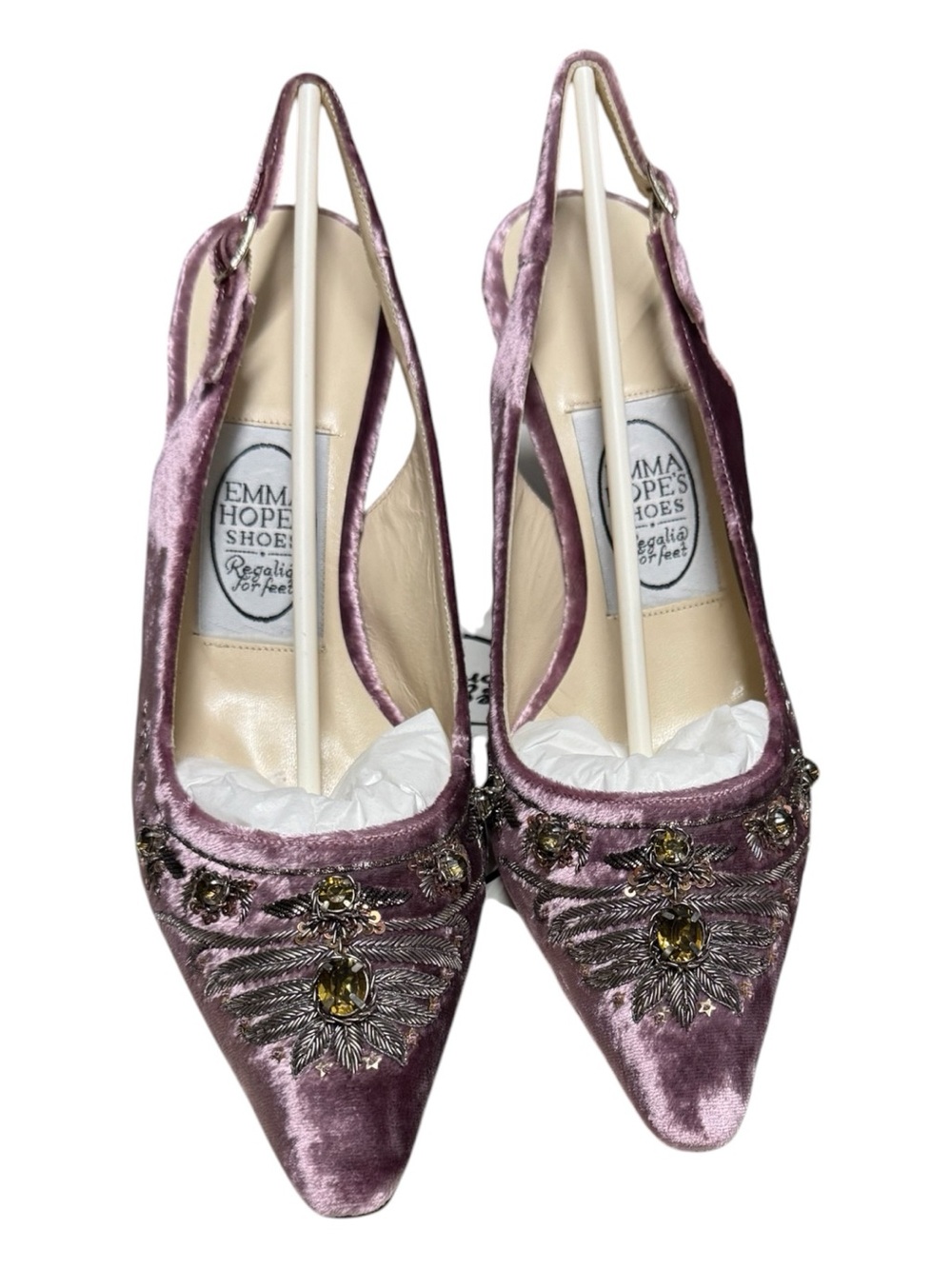 Vintage Y2K Emma Hope Regalia Velvet Jeweled Slingback Heels Sz 38 NIB Italy